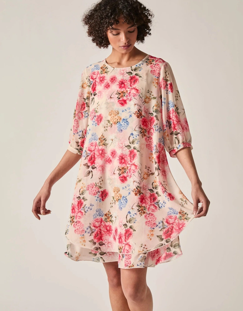 Flower Print Wave Hem Dress