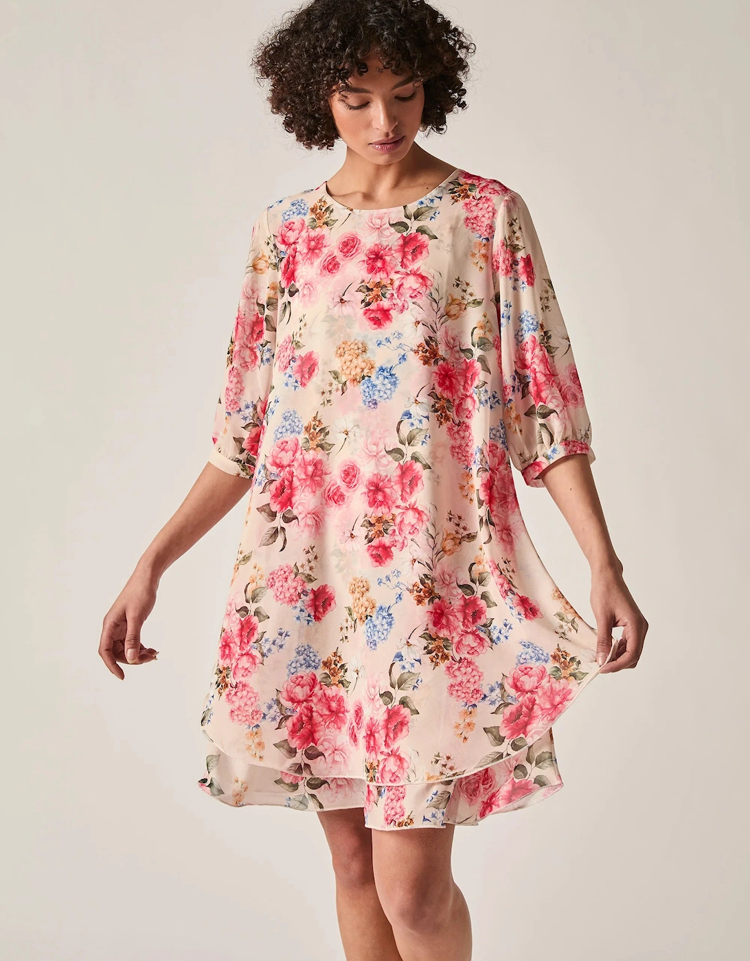 Flower Print Wave Hem Dress