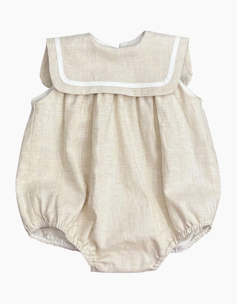 Beige Linen Blend Bib Romper