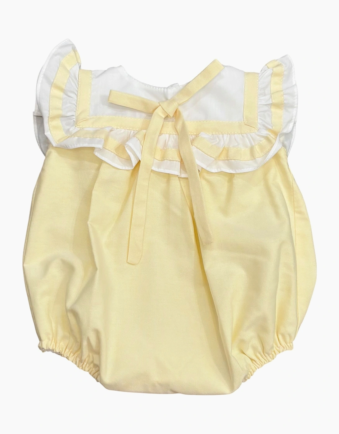 Girls Yellow Lemon Frilly Bow Romper, 3 of 2