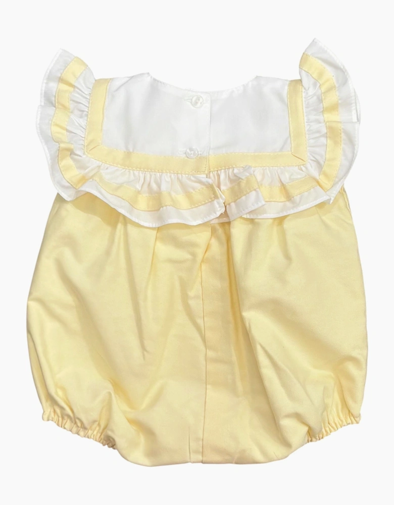 Girls Yellow Lemon Frilly Bow Romper