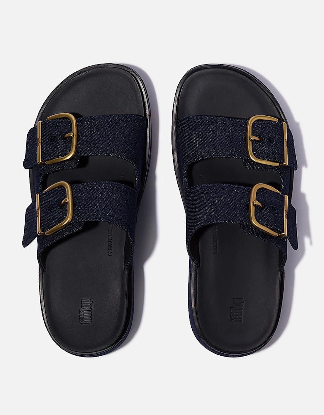 FitFlop Womens GEN-FF Max Buckle Two-Bar Denim Slides - Dark Denim D71