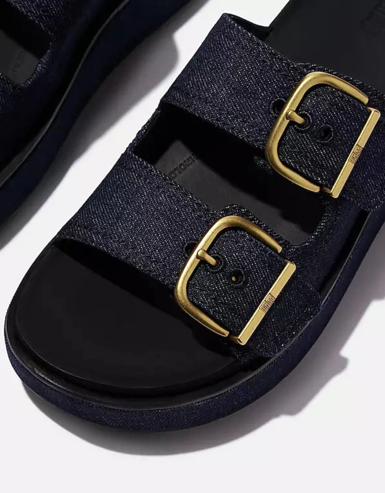 FitFlop Womens GEN-FF Max Buckle Two-Bar Denim Slides - Dark Denim D71