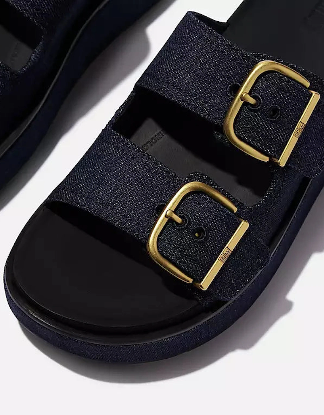 FitFlop Womens GEN-FF Max Buckle Two-Bar Denim Slides - Dark Denim D71