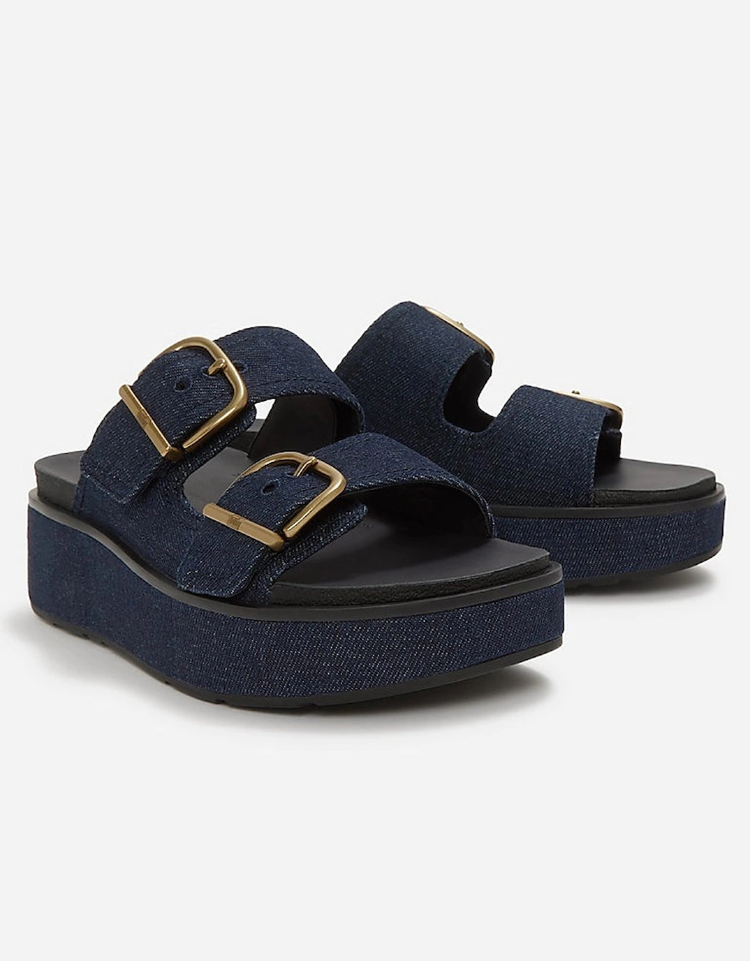 FitFlop Womens GEN-FF Max Buckle Two-Bar Denim Slides - Dark Denim D71