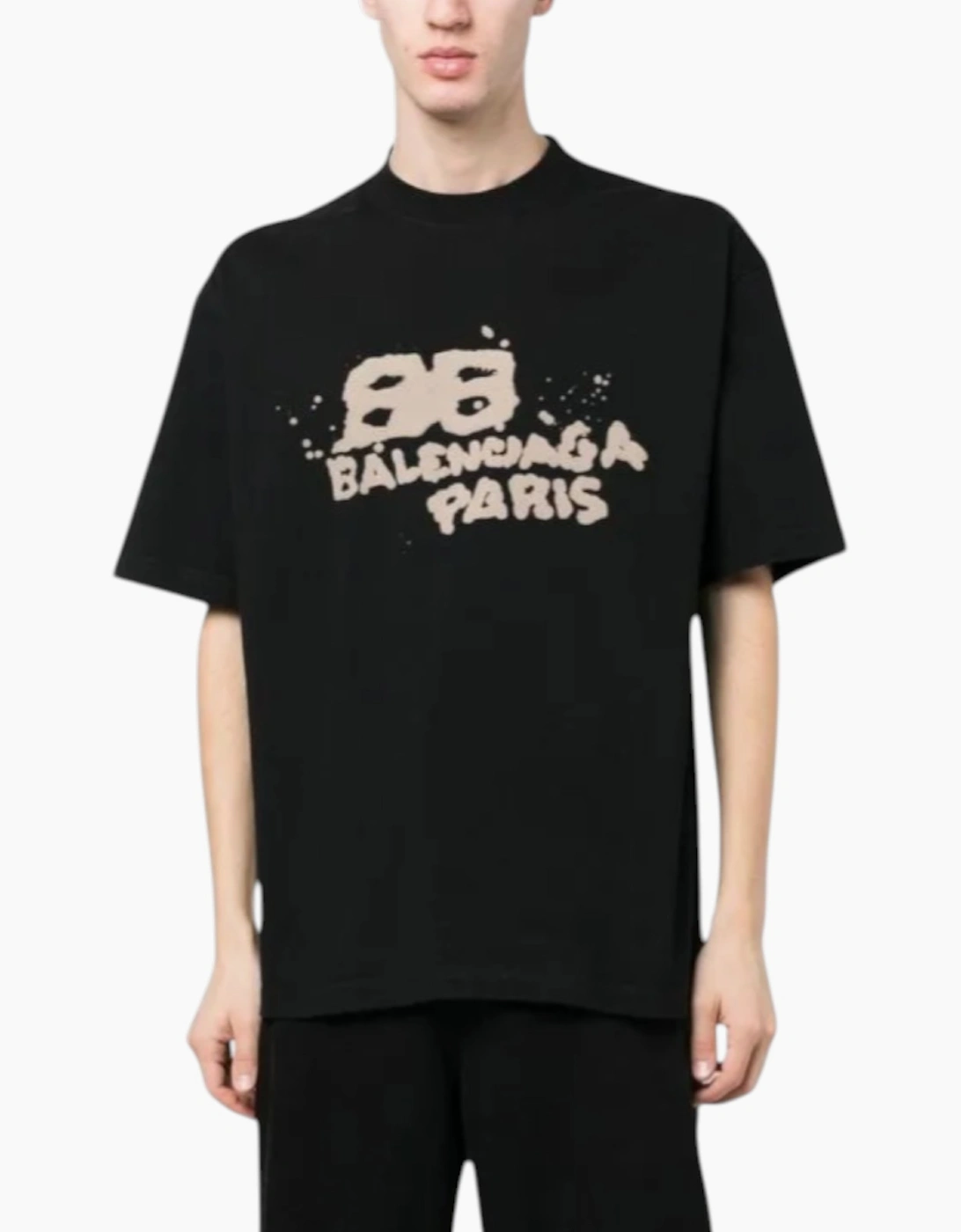 Balenciaga Mens T Shirts Oversized Fit Dirty BB Logo Distressed Crew Neck Tee