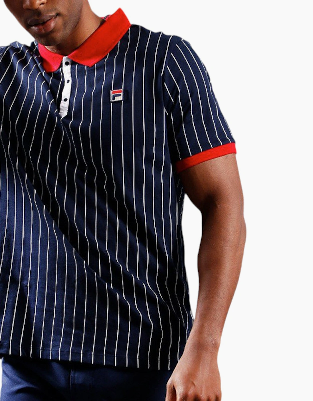 FILA Mens Polo Shirt Short Sleeve Vintage Striped Summer Cotton Sports Golf Tee