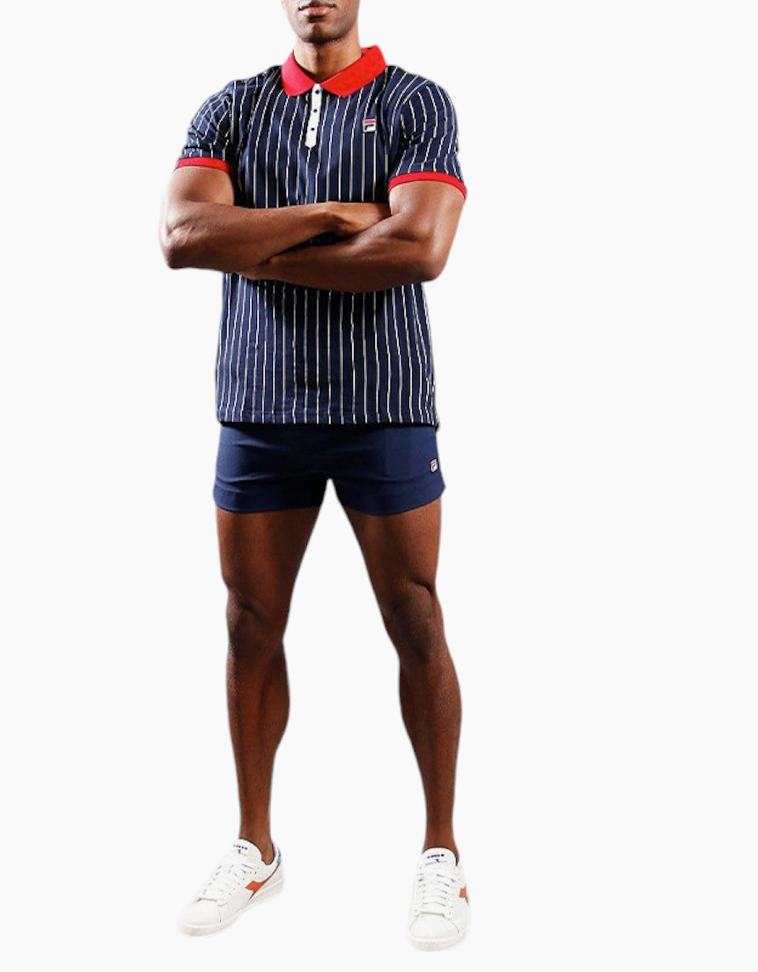 FILA Mens Polo Shirt Short Sleeve Vintage Striped Summer Cotton Sports Golf Tee