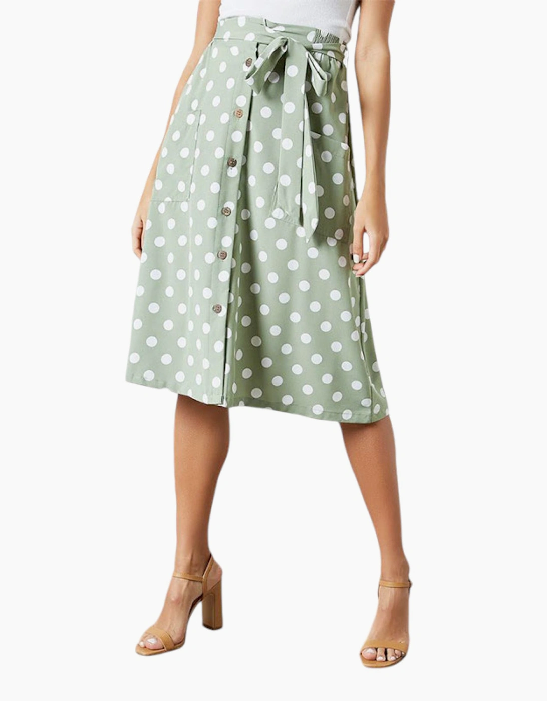 BRAVE SOUL MORA Womens Midi Skirts Stretchy Ladies Polka Dot Print Casual Bottom