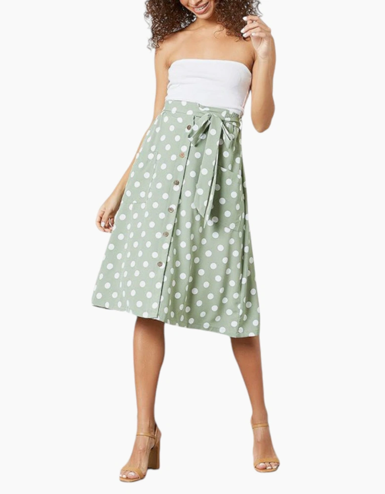 BRAVE SOUL MORA Womens Midi Skirts Stretchy Ladies Polka Dot Print Casual Bottom