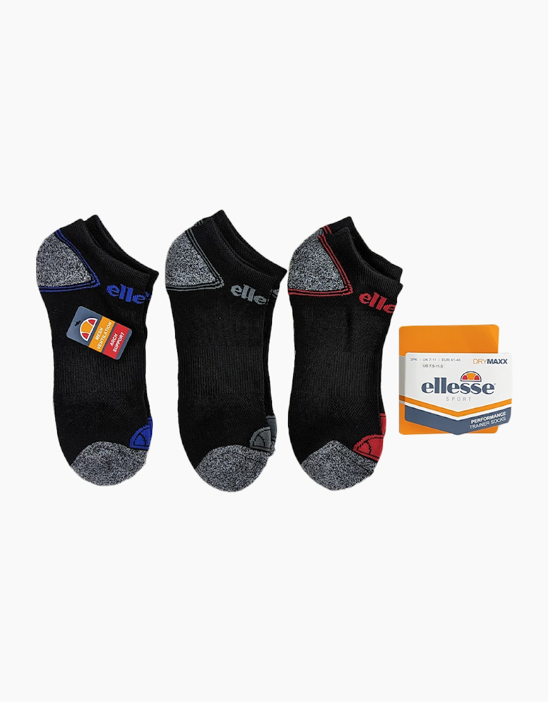 ELLESSE Mens Low Cut Socks 3 Pack Regular Soft Cotton Gym Sports Trainer Socks