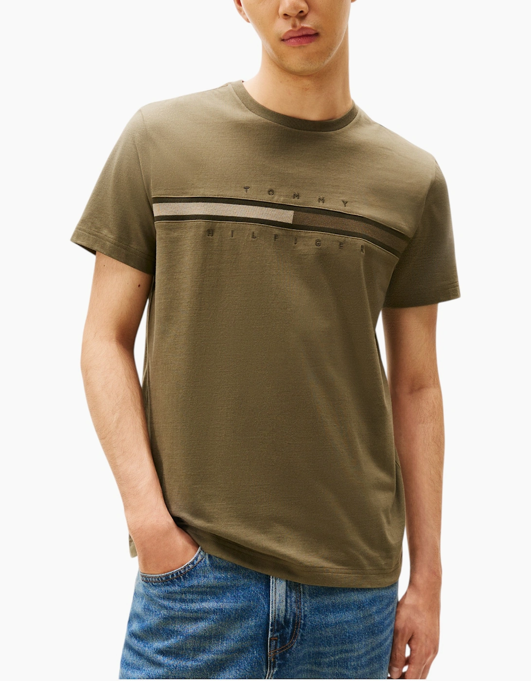 Tommy Hilfiger Mens T Shirts Crew Neck Regular Fit Cotton Tino Tee Black Beige