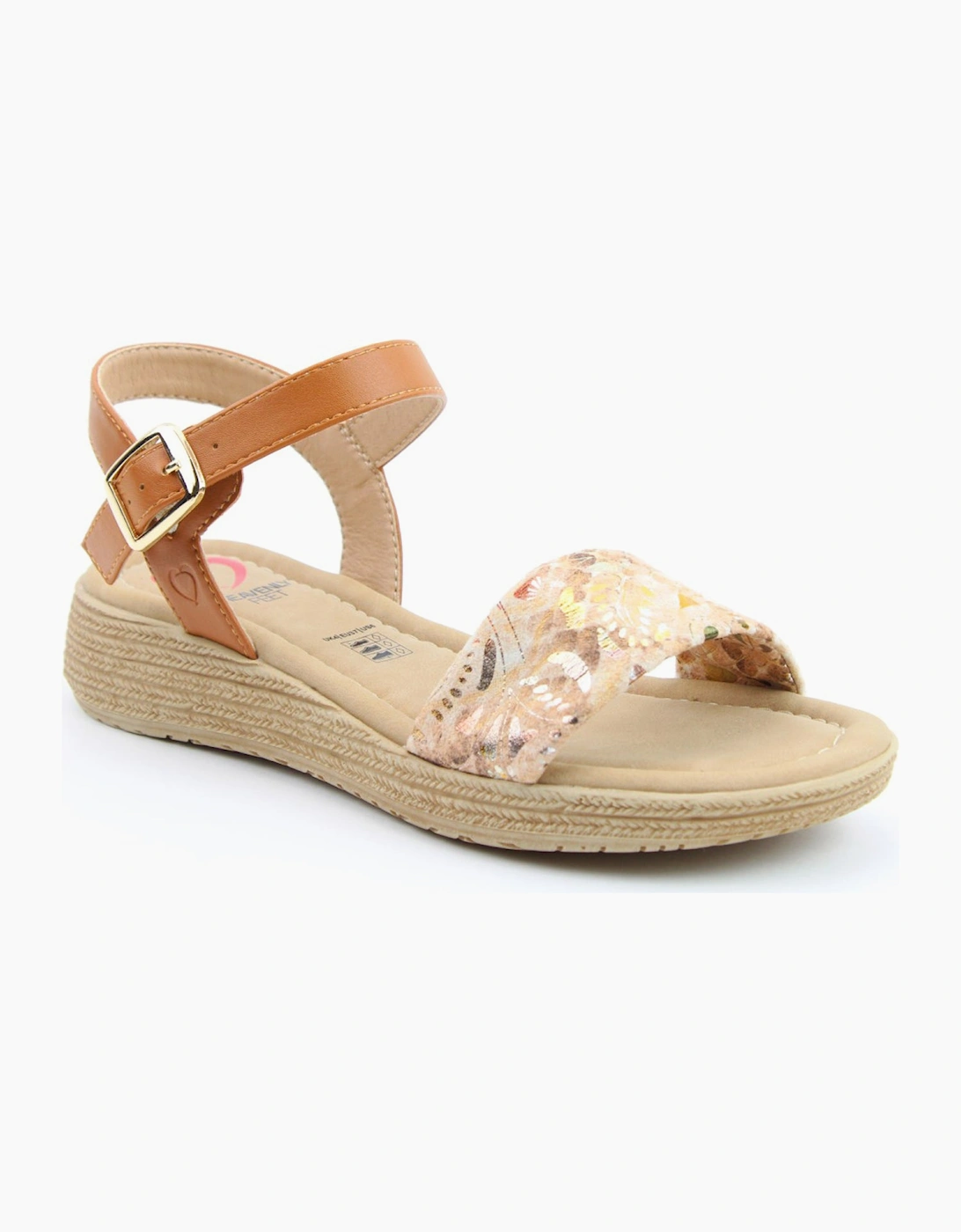 Heavenly Feet SARA Womens Platform  Sandals Tan/Gold Multi