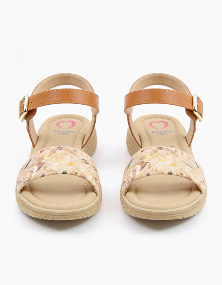 Heavenly Feet SARA Womens Platform  Sandals Tan/Gold Multi
