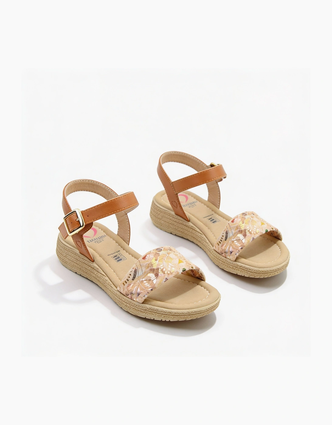 Heavenly Feet SARA Womens Platform  Sandals Tan/Gold Multi
