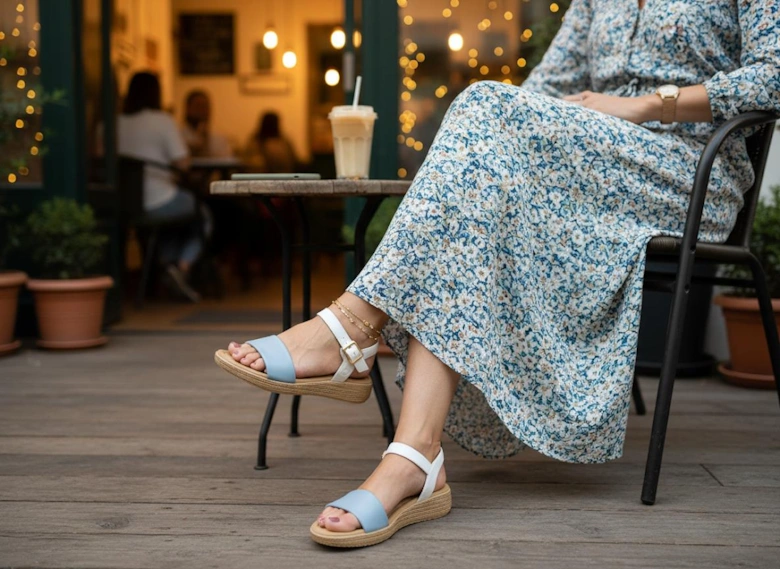 Heavenly Feet SARA Womens Platform  Sandals Blue/White