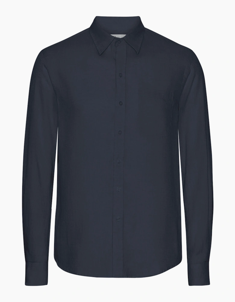 Colorful Standard Mens Long Sleeve Linen Shirt - Navy Blue