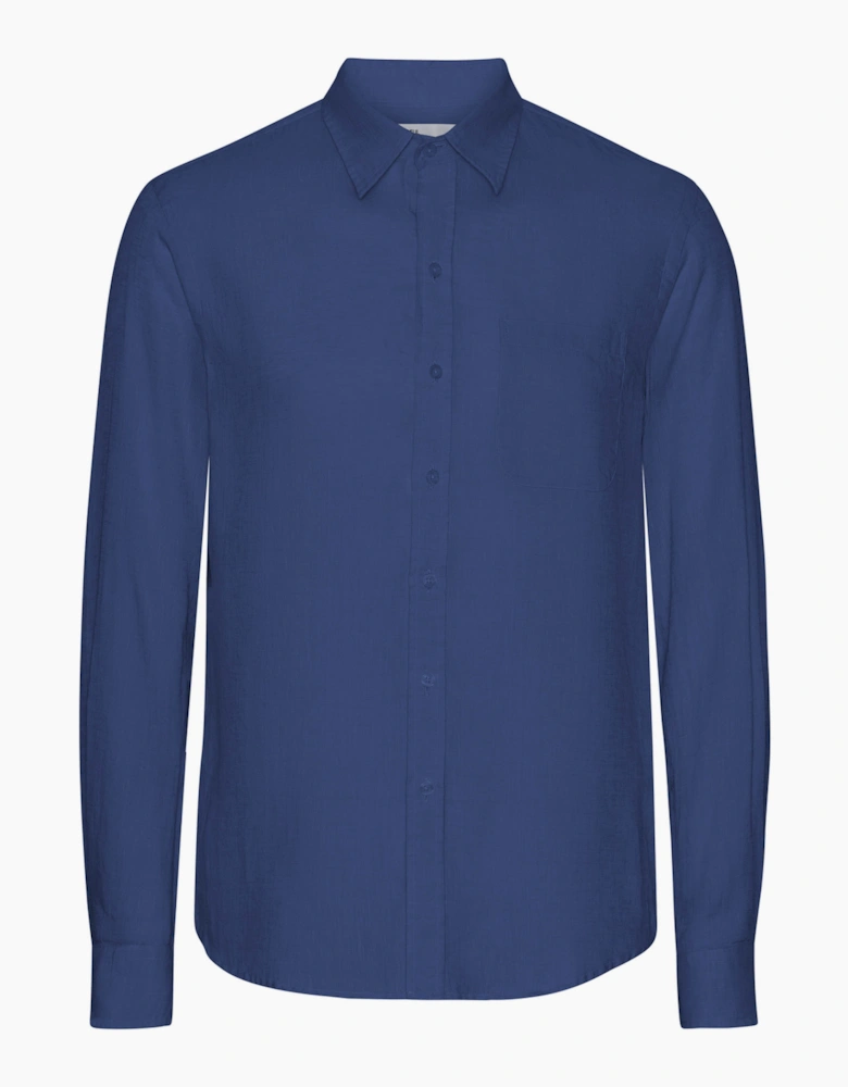 Colorful Standard Mens Long Sleeve Linen Shirt - Marine Blue