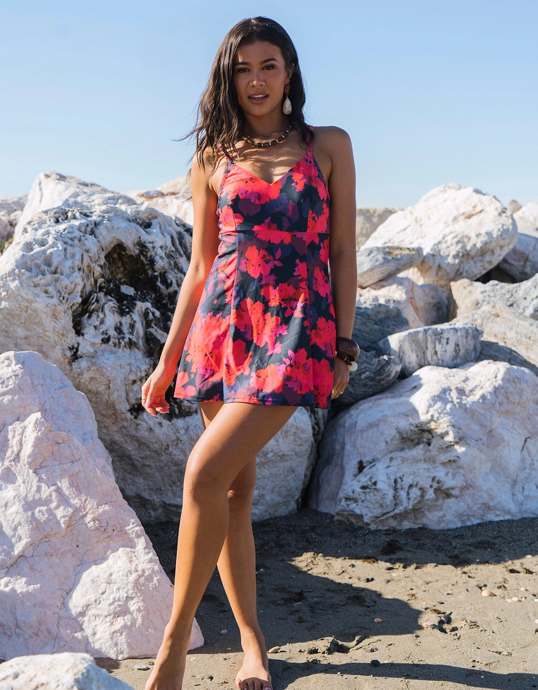 Red Floral Print Strappy Skirted Swimsuit, 9 of 8