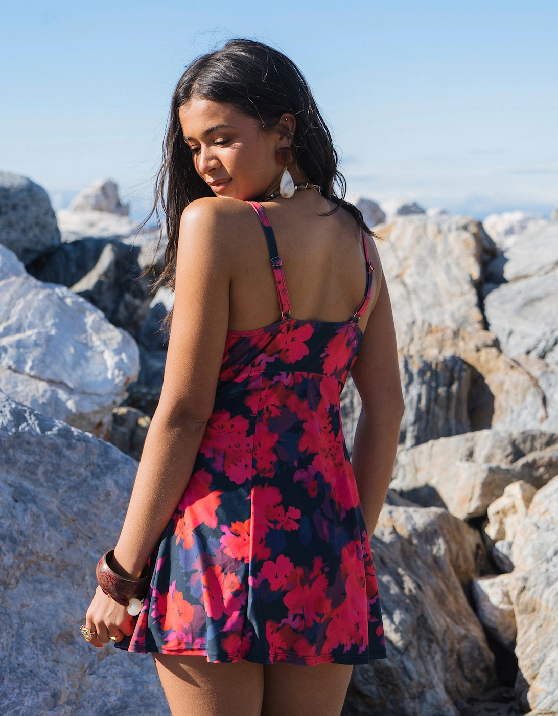 Red Floral Print Strappy Skirted Swimsuit