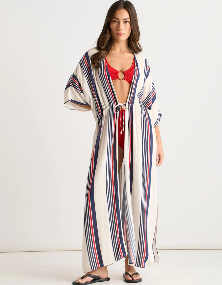 Multi Stripe Tie Detail Kimono Beachwear