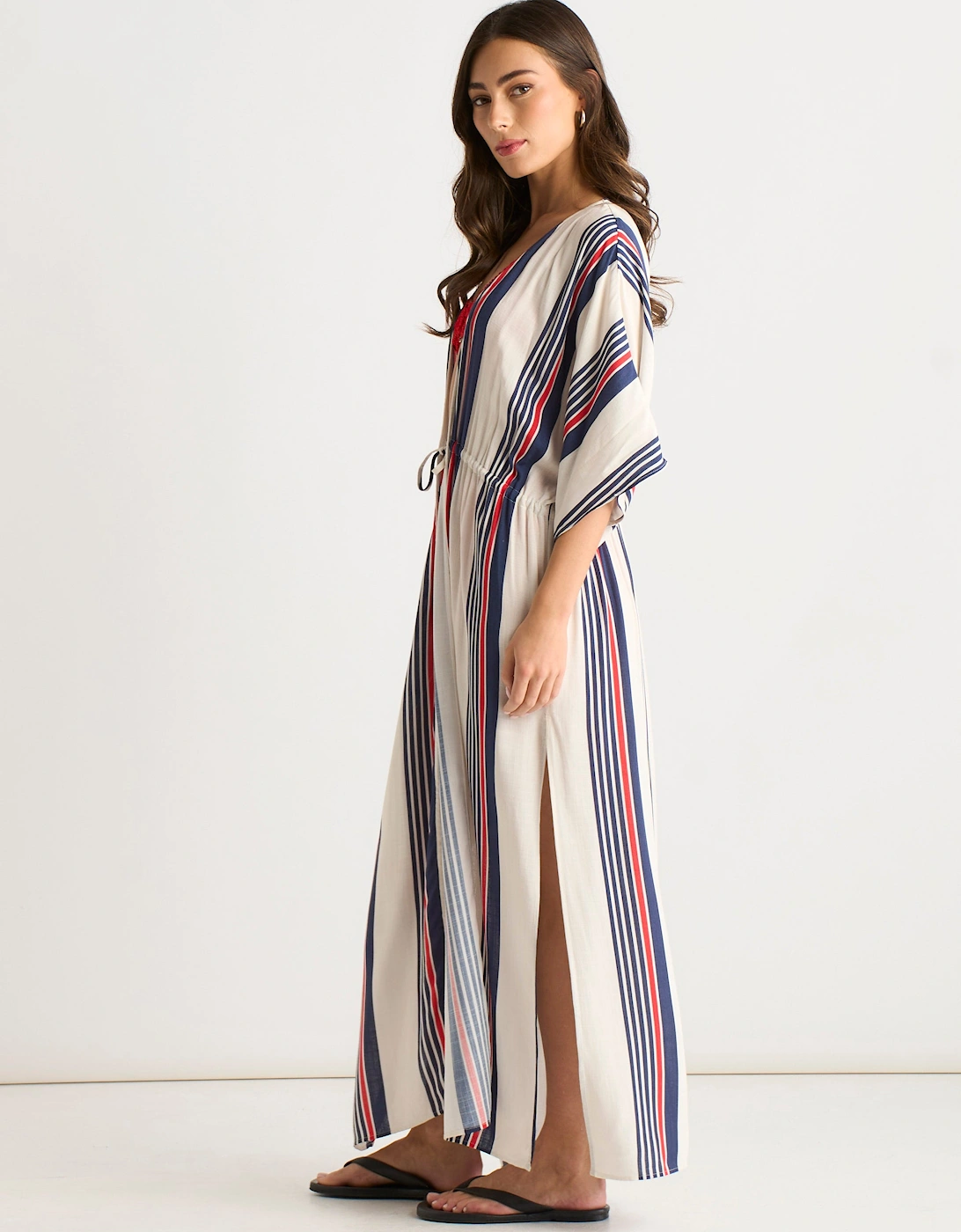 Multi Stripe Tie Detail Kimono Beachwear