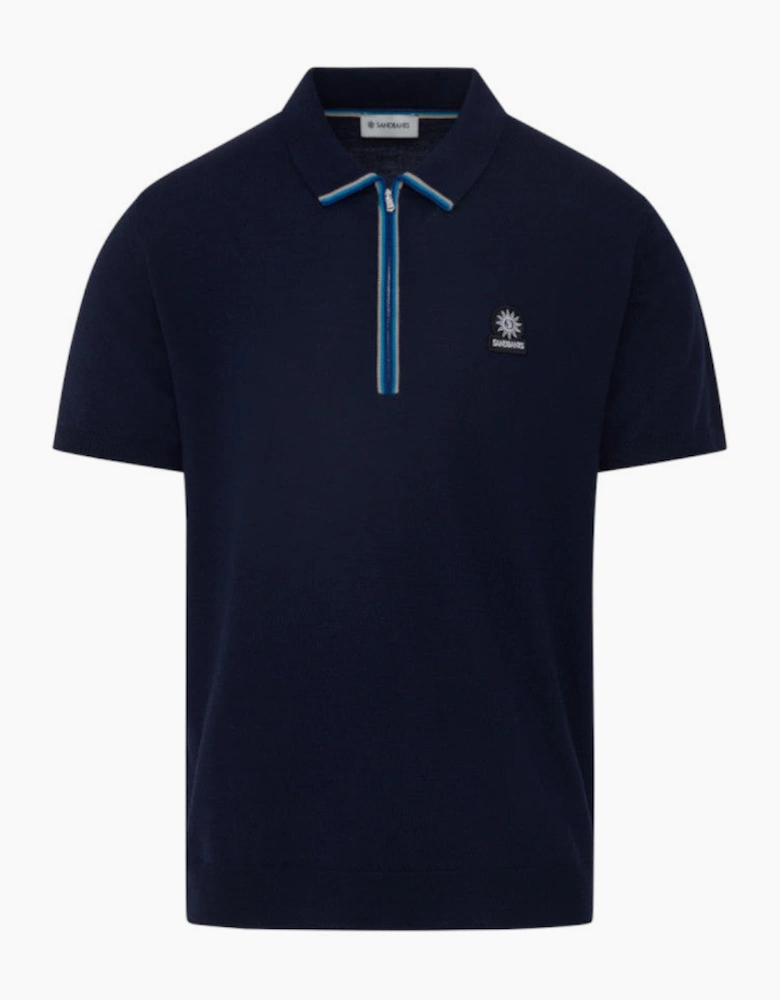Sandbanks Colour Stripe Knitted Zip Polo S1-26 Navy