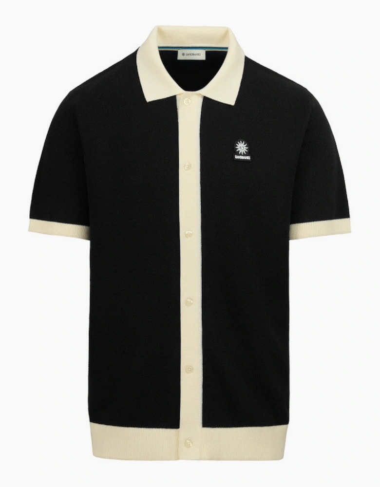 Sandbanks Knitted Full Button Polo Black