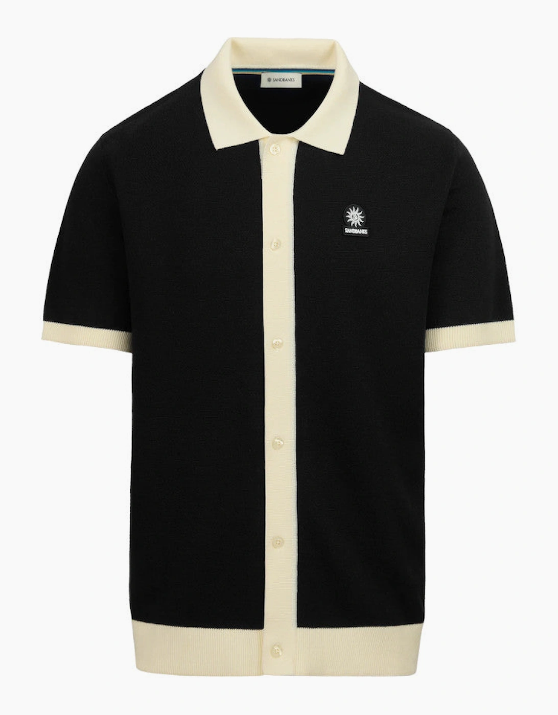 Sandbanks Knitted Full Button Polo Black, 5 of 4