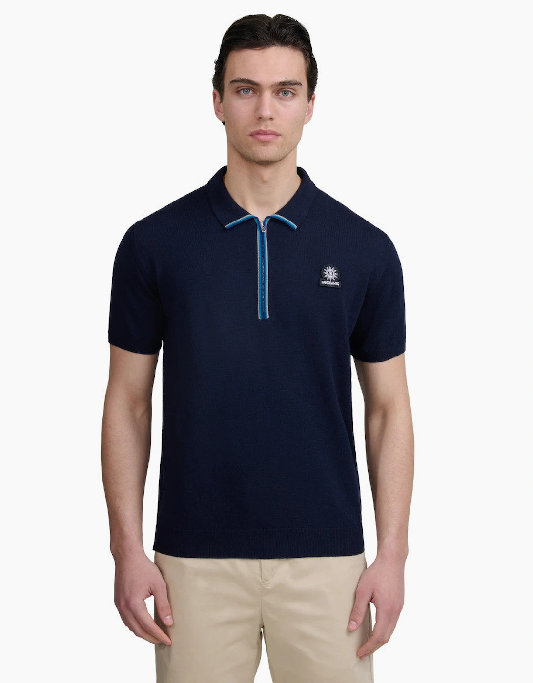 Sandbanks Colour Stripe Knitted Zip Polo S1-26 Navy