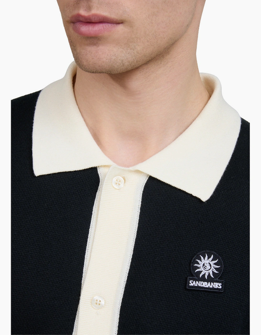 Sandbanks Knitted Full Button Polo Black