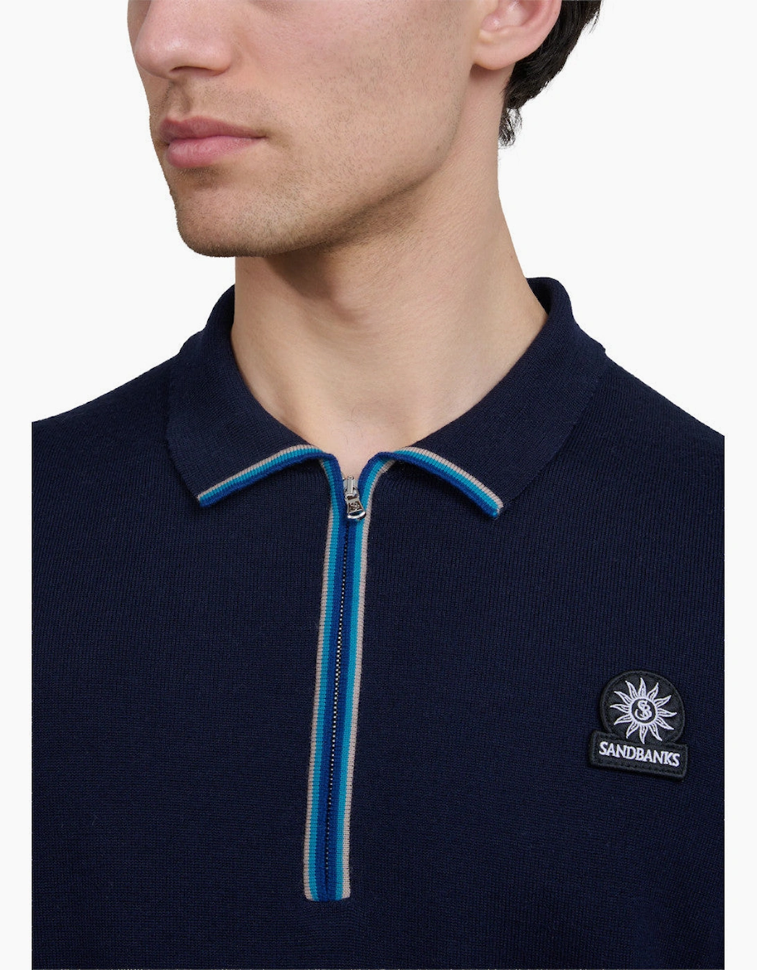 Sandbanks Colour Stripe Knitted Zip Polo S1-26 Navy