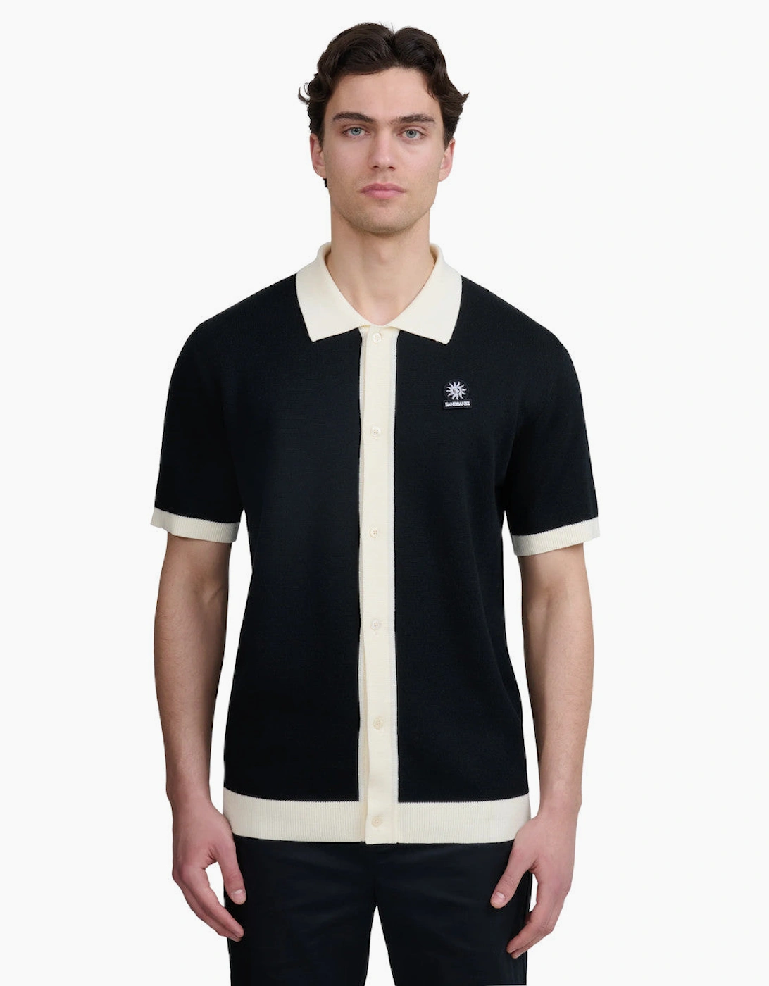 Sandbanks Knitted Full Button Polo Black