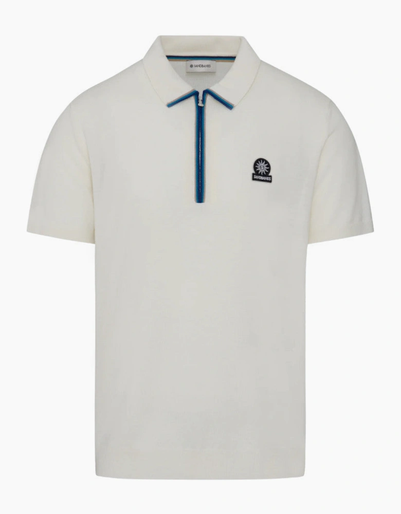 Sandbanks Colour Stripe Knitted Zip Polo S1-26 Vanilla