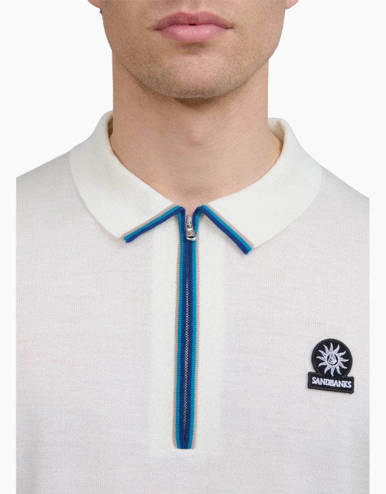 Sandbanks Colour Stripe Knitted Zip Polo S1-26 Vanilla