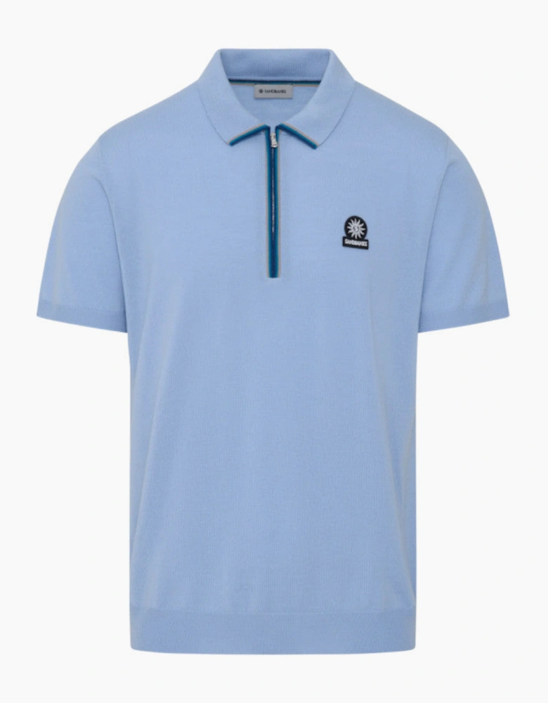 Sandbanks Colour Stripe Knitted Zip Polo S1-26 Dusty Blue