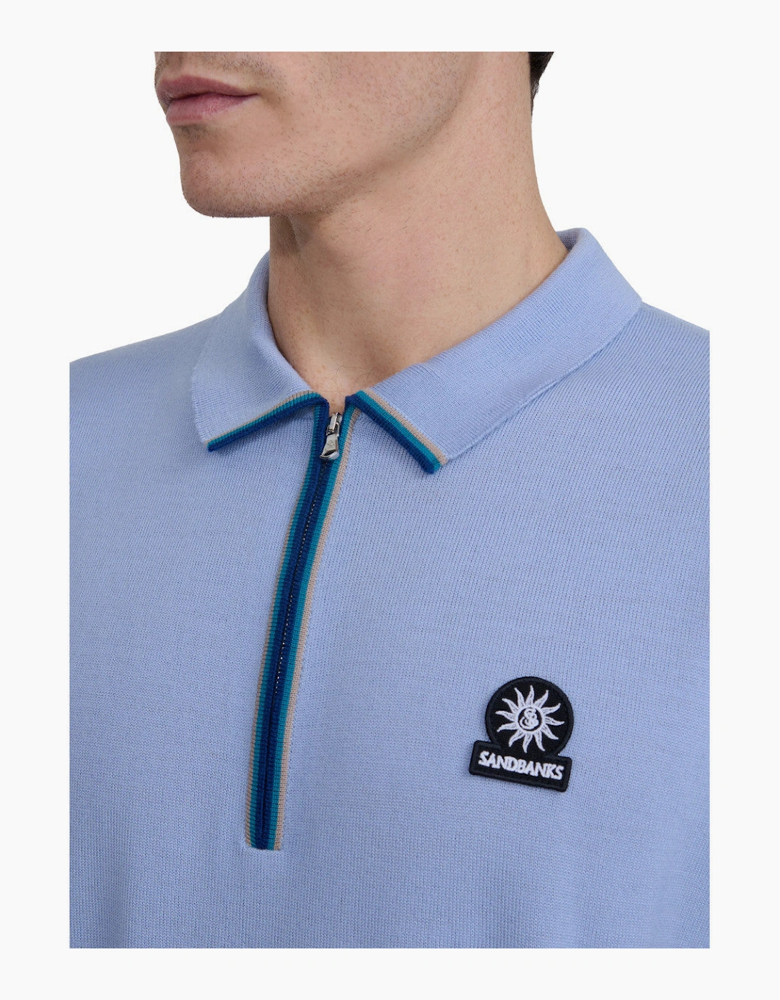 Sandbanks Colour Stripe Knitted Zip Polo S1-26 Dusty Blue