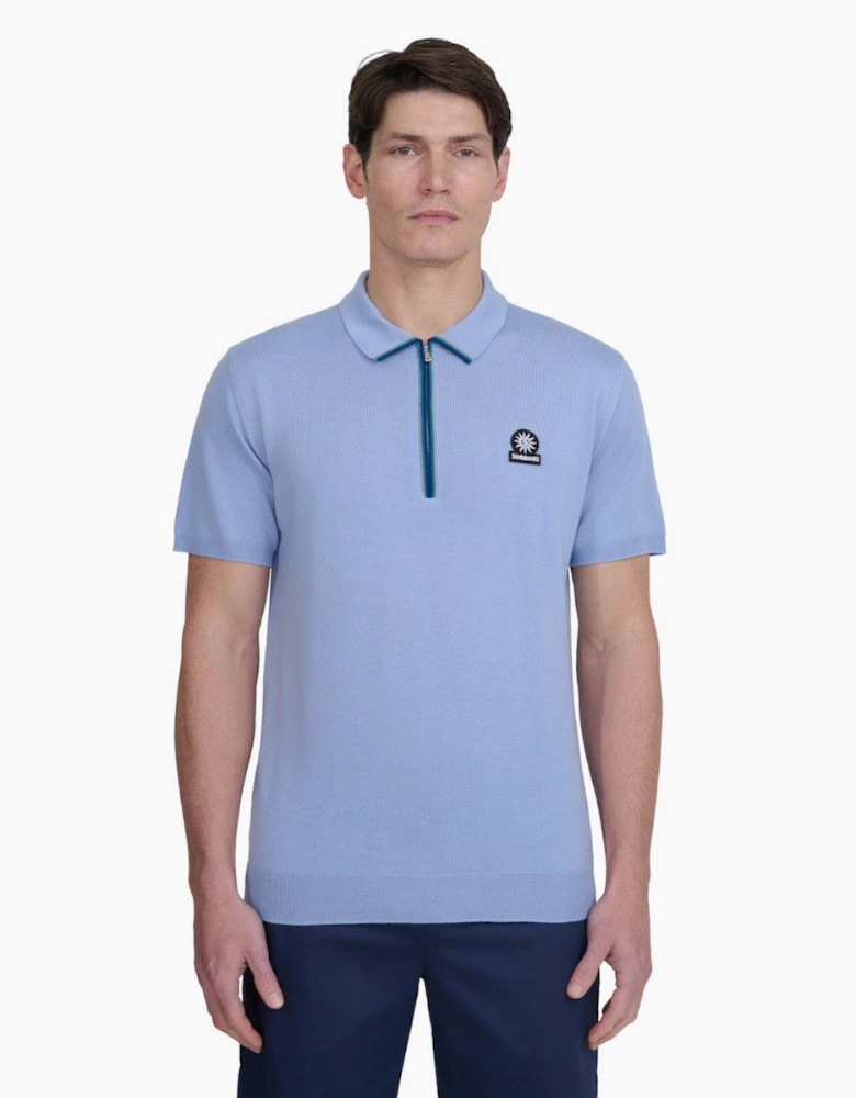 Sandbanks Colour Stripe Knitted Zip Polo S1-26 Dusty Blue