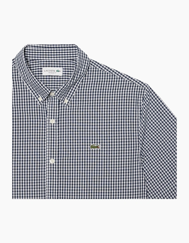 Lacoste Men's Lightweight Navy Short Sleeved Poplin Check Shirt