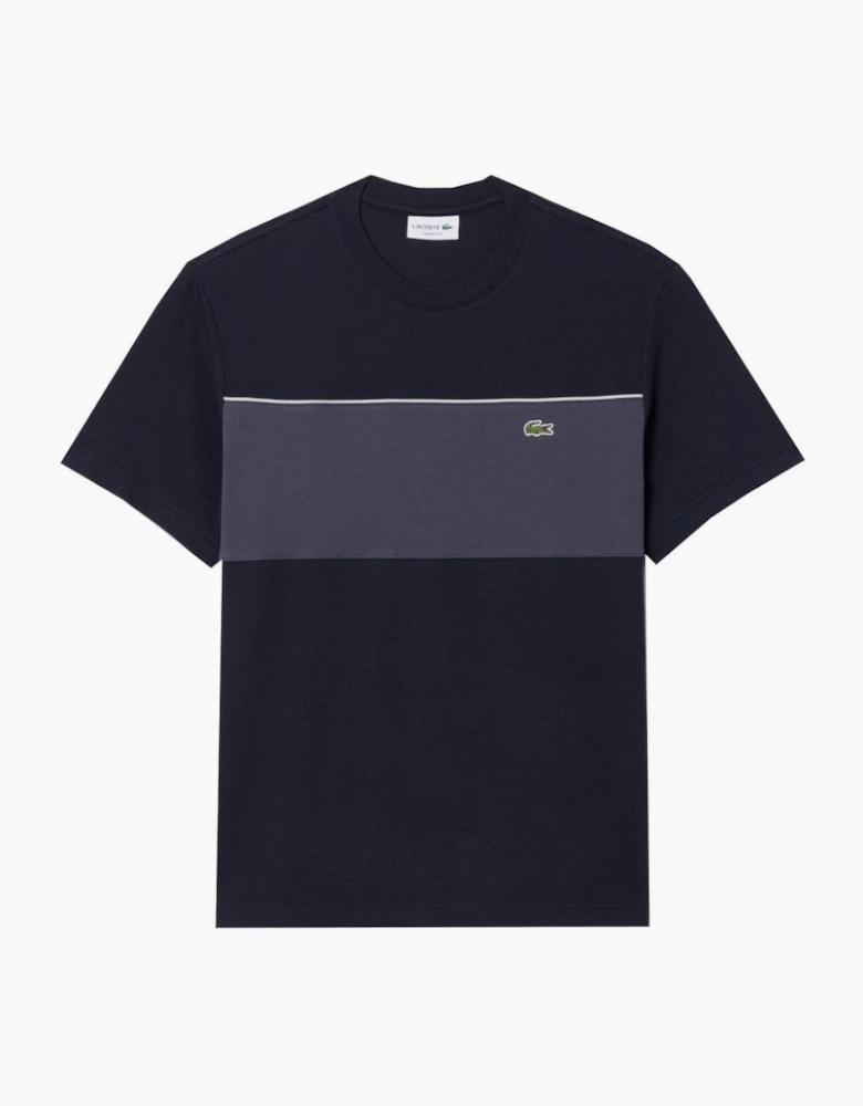 Lacoste Men's Dark Navy Colour Block Cotton T-shirt