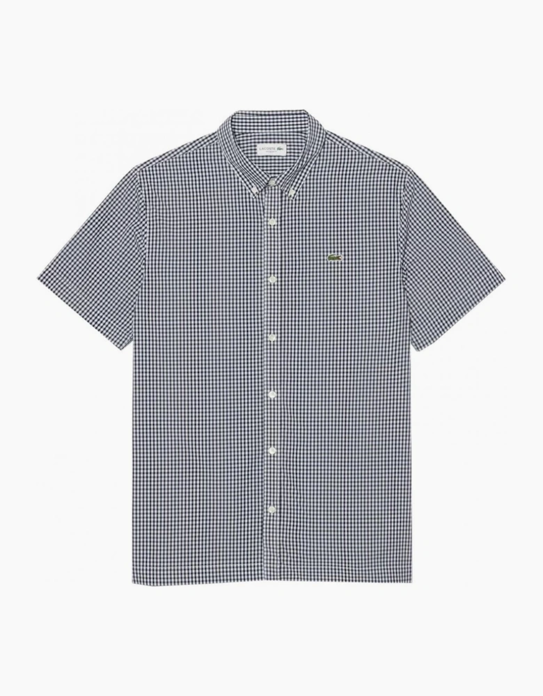 Lacoste Men's Lightweight Navy Short Sleeved Poplin Check Shirt