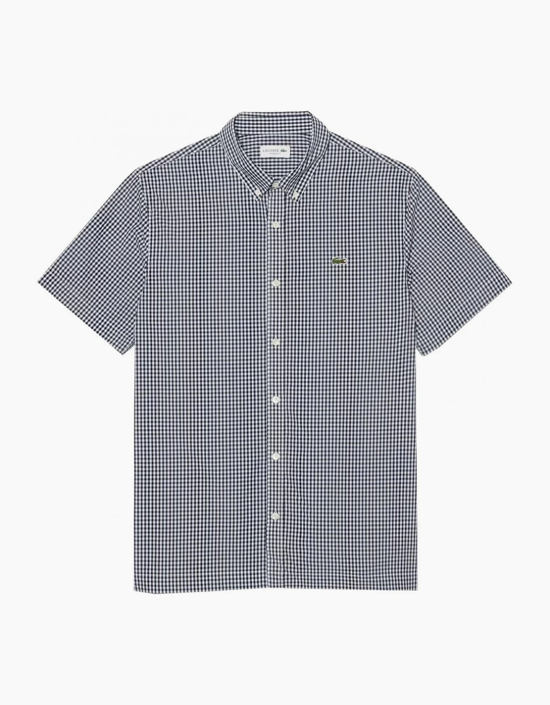 Lacoste Men's Lightweight Navy Short Sleeved Poplin Check Shirt