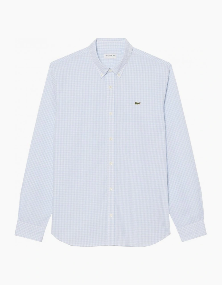 Lacoste Men's Light Blue Long Sleeved Poplin Check Shirt
