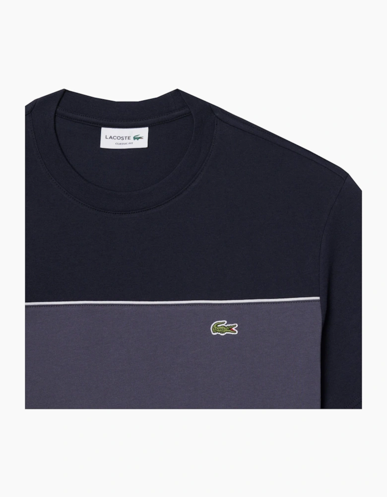 Lacoste Men's Dark Navy Colour Block Cotton T-shirt