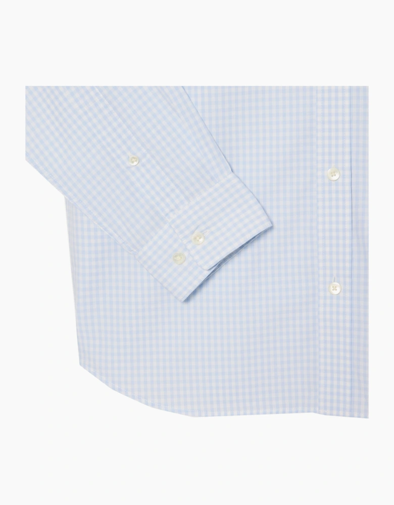 Lacoste Men's Light Blue Long Sleeved Poplin Check Shirt