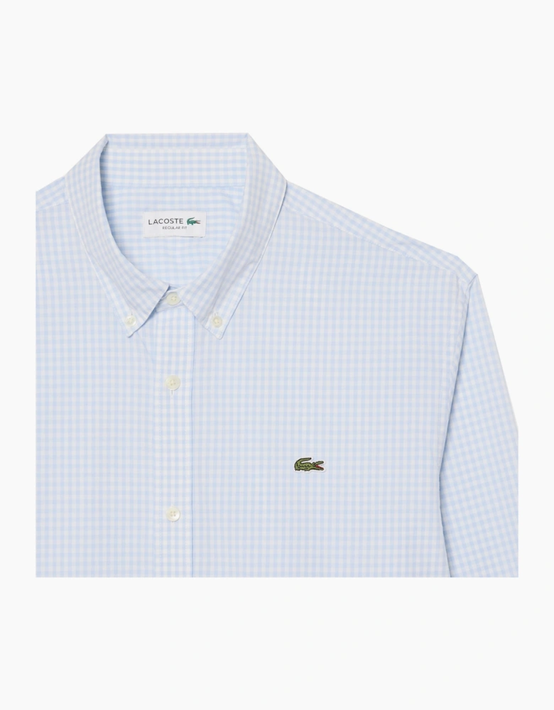 Lacoste Men's Light Blue Long Sleeved Poplin Check Shirt