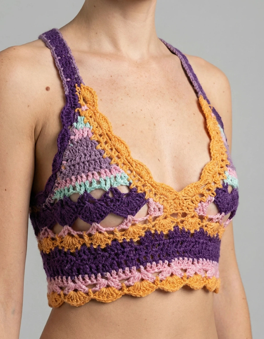 Oceanus Women's Crochet Purple Crop Top - Size: 10/8