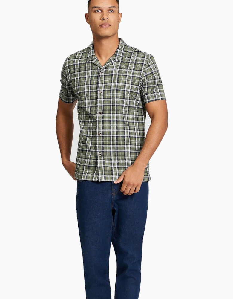 Short Sleeve Textured Check Shirt | Loden