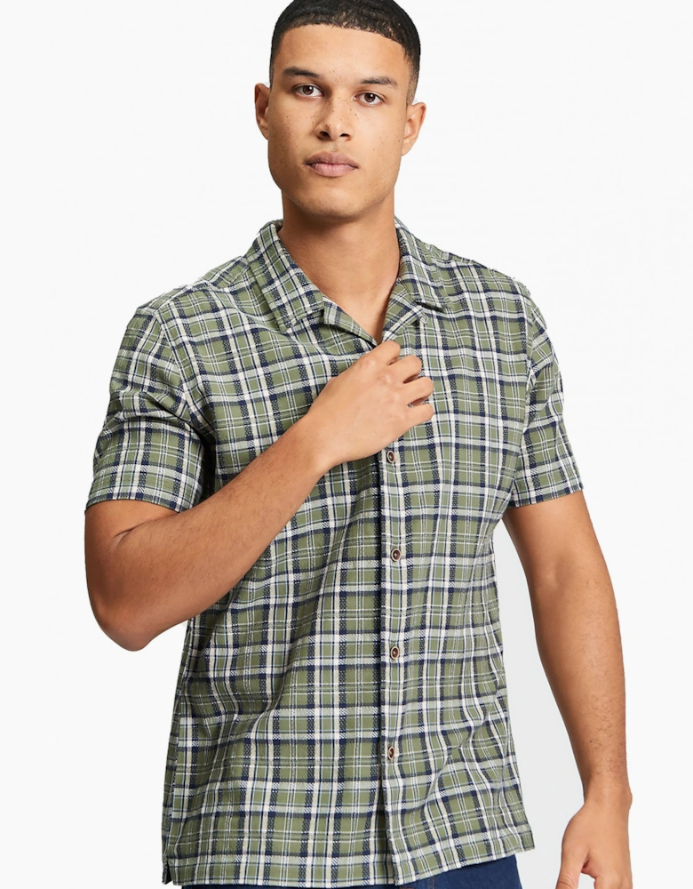 Short Sleeve Textured Check Shirt | Loden