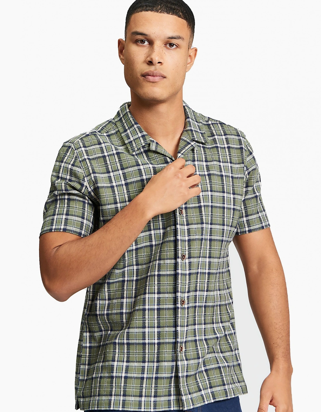 Short Sleeve Textured Check Shirt | Loden, 6 of 5